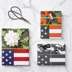 USA Camouflage Flag Wrapping Paper Sheet