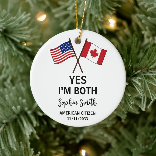 USA Canada Dual Citizenship Custom Ceramic Ornament (Tree)