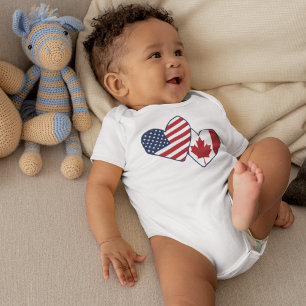 USA & Canada Heart Flags Baby Bodysuit