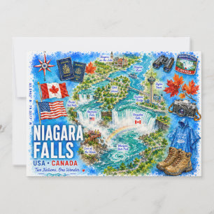 USA Canada Illustrated Map Niagara Falls Postcard