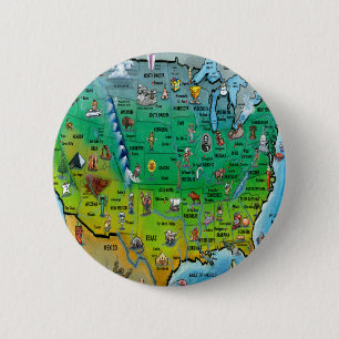 USA Cartoon Map 2 Inch Round Button