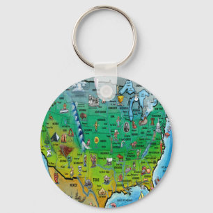 USA Cartoon Map Keychain