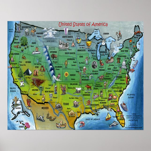 USA Cartoon Map Petite affiche (Devant)