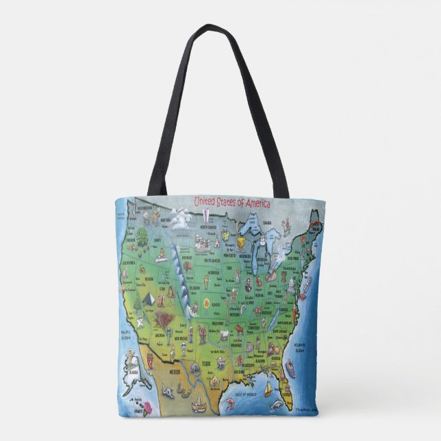USA Cartoon Map Tote Bag (Back)