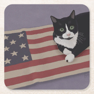 USA Cat Square Paper Coaster