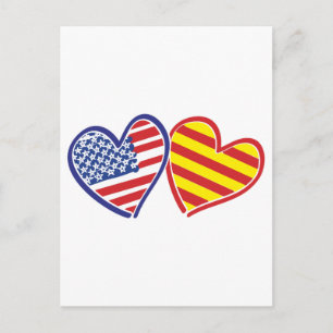USA Catalonia Patriotic Love Hearts Postcard