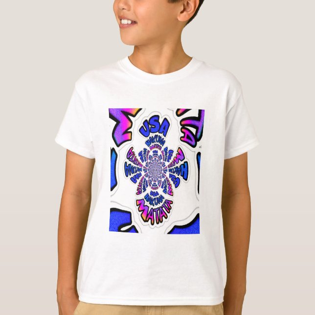 USA Celebration: Lovely Fun Text Dynamic Art T-Shirt (Front)