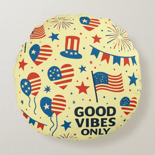 USA Celebration Pattern Round Pillow (Front)