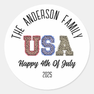 USA Cheetah Print Personalized Reunion Name Classic Round Sticker