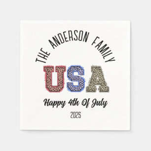 USA Cheetah Print Personalized Reunion Name Napkin