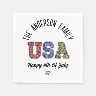 USA Cheetah Print Personalized Reunion Name Napkin