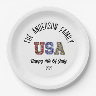 USA Cheetah Print Personalized Reunion Name Paper Plate