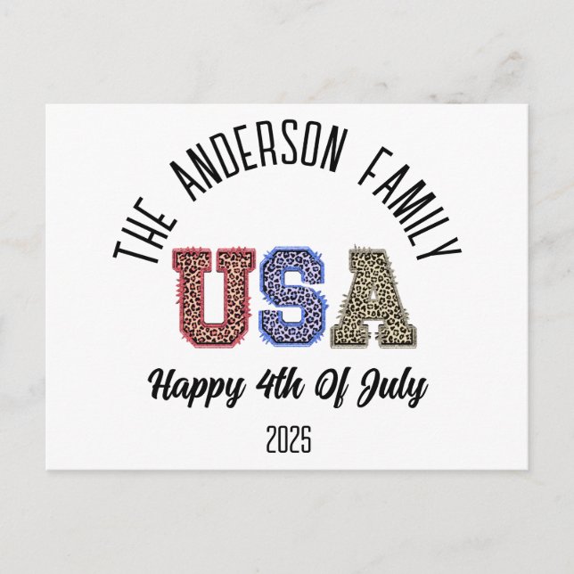 USA Cheetah Print Personalized Reunion Name Postcard (Front)