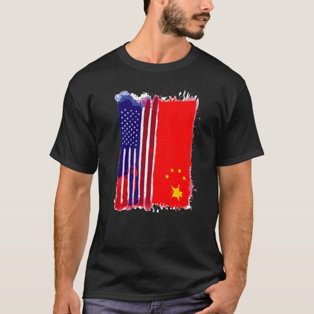 Usa China Flag Half American Half Chinese Roots  1 T-Shirt (Front)
