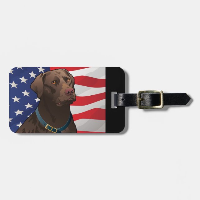 USA Chocolate Lab Luggage Tag (Front Horizontal)