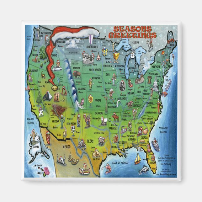 USA Christmas Map Magnet (Front)