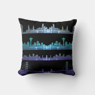 USA City Skylines Silver Nightlife Throw Pillow