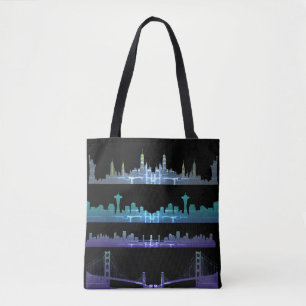 USA City Skylines Silver Nightlife Tote Bag