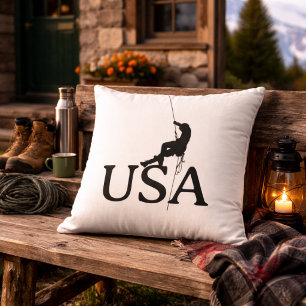 USA Climbing Silhouette Minimalist Decor Throw Pillow
