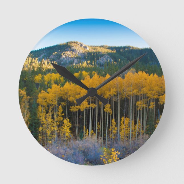USA, Colorado. Bright Yellow Aspens in Rockies Round Clock (Front)