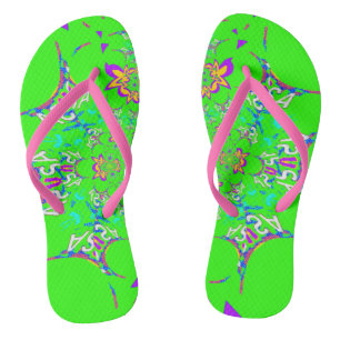 USA colourful bright floral Summer pattern design Flip Flops