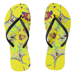 USA colourful bright floral Summer pattern design Flip Flops