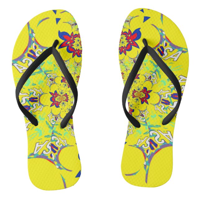 USA colourful bright floral Summer pattern design Flip Flops (Footbed)