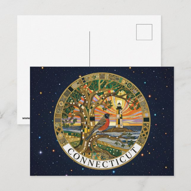 USA Connecticut state symbols Postcard (Front/Back)