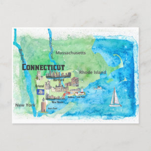 USA Connecticut Travel Map With Highlights  Postcard