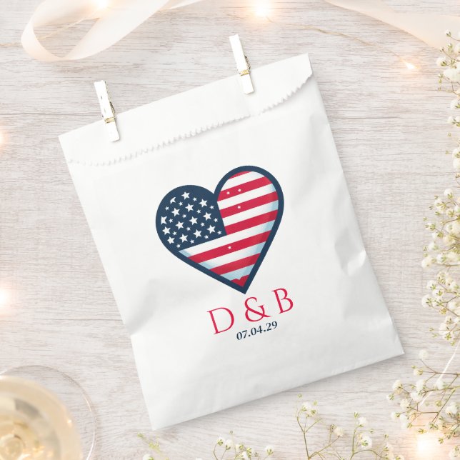 USA Couple Heart Wedding Favour Bag (Clipped)