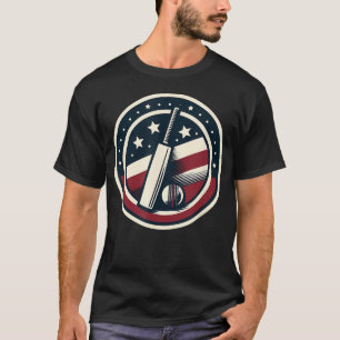 Usa Cricket In American Flag Colours Red White And T-Shirt