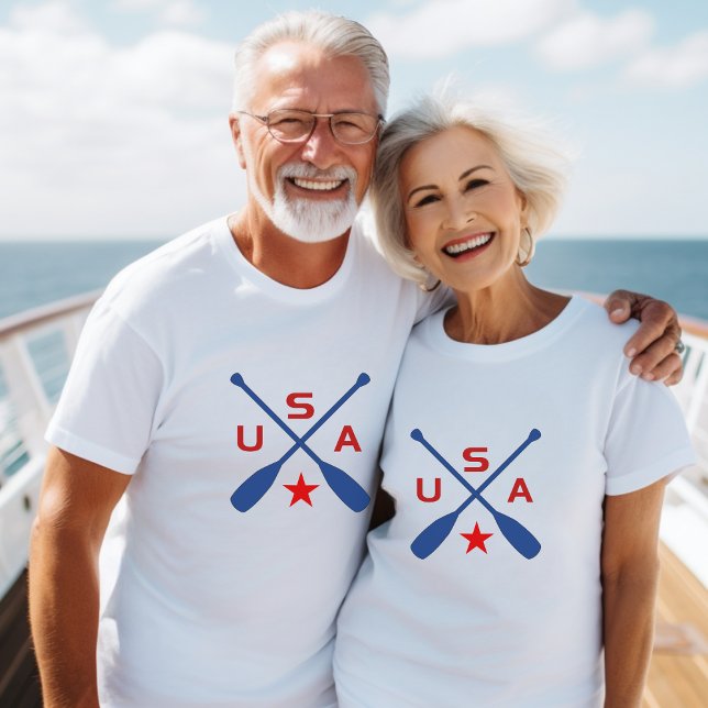 USA Crossed Paddle Oars with Star Light-Colour T-Shirt (Creator Uploaded)