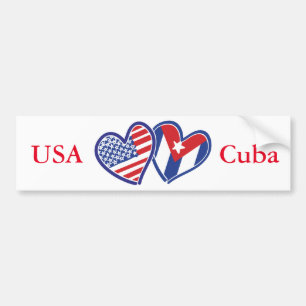USA Cuba Love Hearts Bumper Sticker
