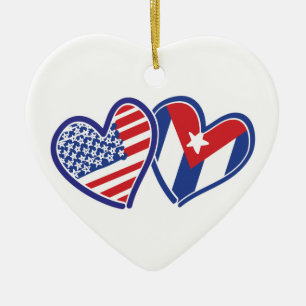 USA Cuba Love Hearts Ceramic Ornament