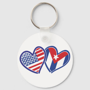 USA Cuba Love Hearts Keychain