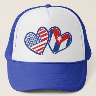 USA Cuba Love Hearts Trucker Hat