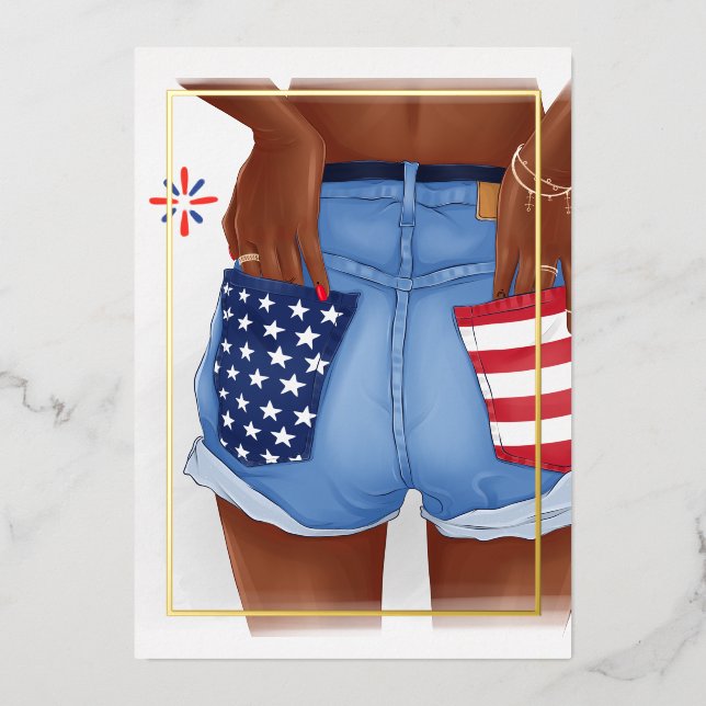 USA Denim Girl Birthday Party Foil Invitation (Recto)