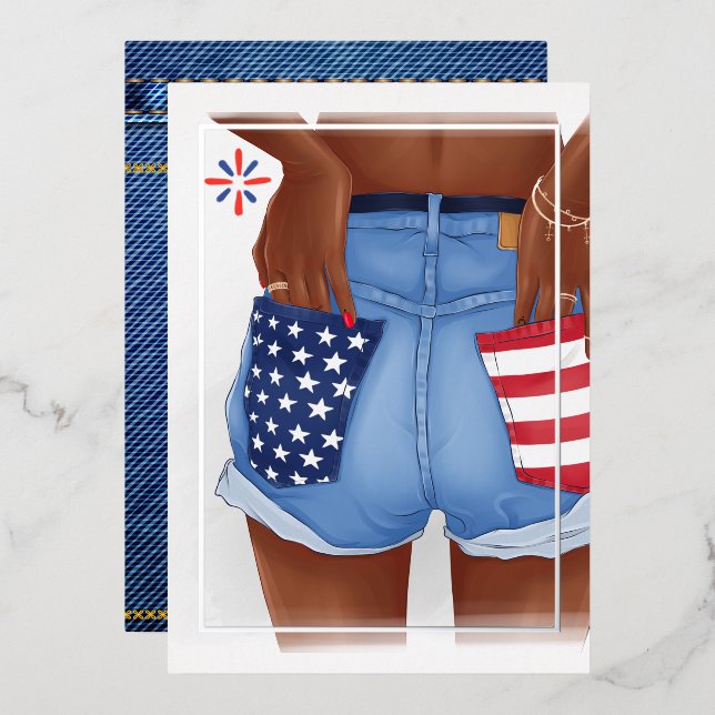 USA Denim Girl Birthday Party Foil Invitation (Recto/Verso)