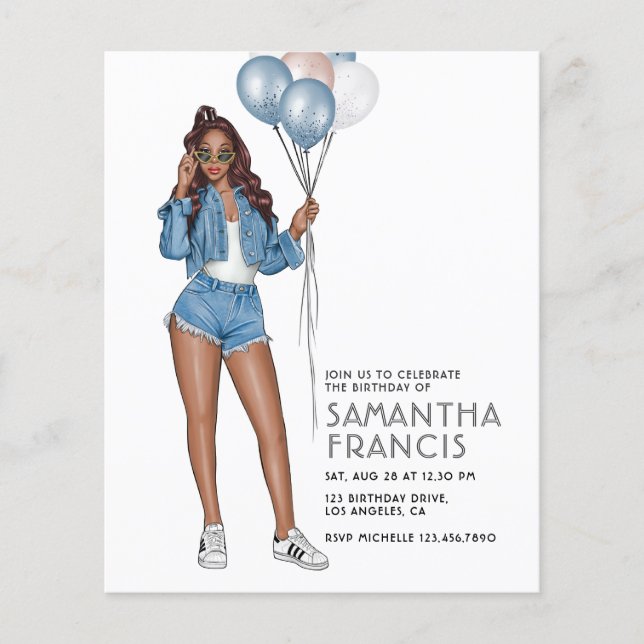 USA Denim themed Girl Birthday Party Flyer (Front)