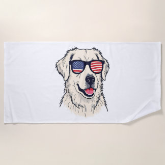 USA Dog Lover - Cool Pup with American Flag Shades Beach Towel