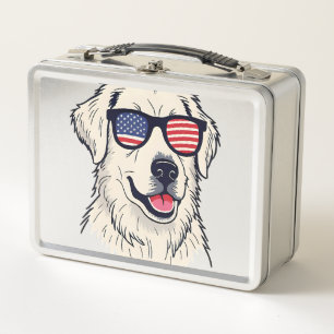 USA Dog Lover - Cool Pup with American Flag Shades Metal Lunch Box