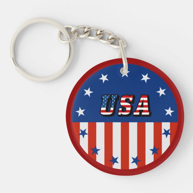 USA - Drapeau américain et étoiles en Porte - clé  (Devant)