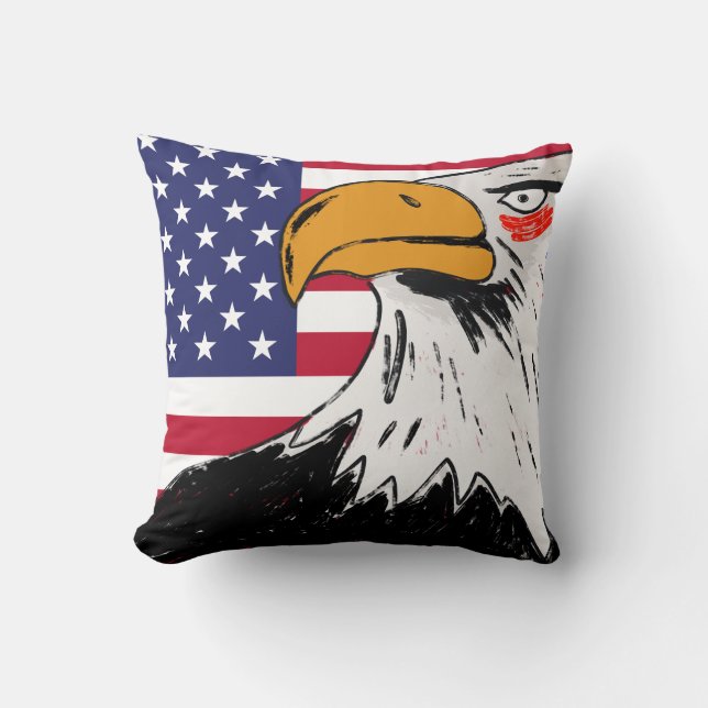 USA Drawing of an Eagle Throw Pillow (Front)