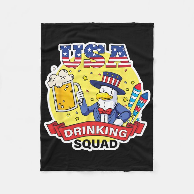 Usa Drinking Squad 4th Of July Independence Day Fu Fleece Blanket (Front)