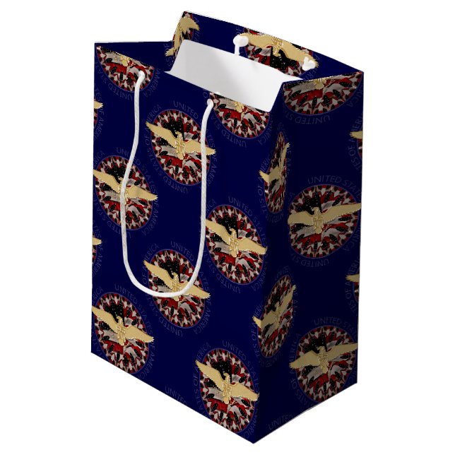 USA Eagle and Flag, Blue-Blue-Gift Bag M (Back Angled)