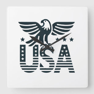 USA Eagle Patriotic Desig -Stars and Stripes Style Square Wall Clock