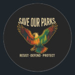 Usa Eagle Save Our Parks Resist National Park Prot Classic Round Sticker<br><div class="desc">Usa Eagle Save Our Parks Resist National Park Protect Alt Us</div>