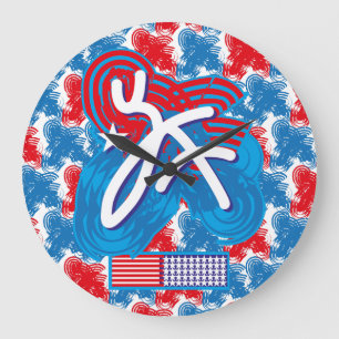USA/EEUU FLAG SIMPLIFIED TEXT BY MASANSER PIXELAT LARGE CLOCK