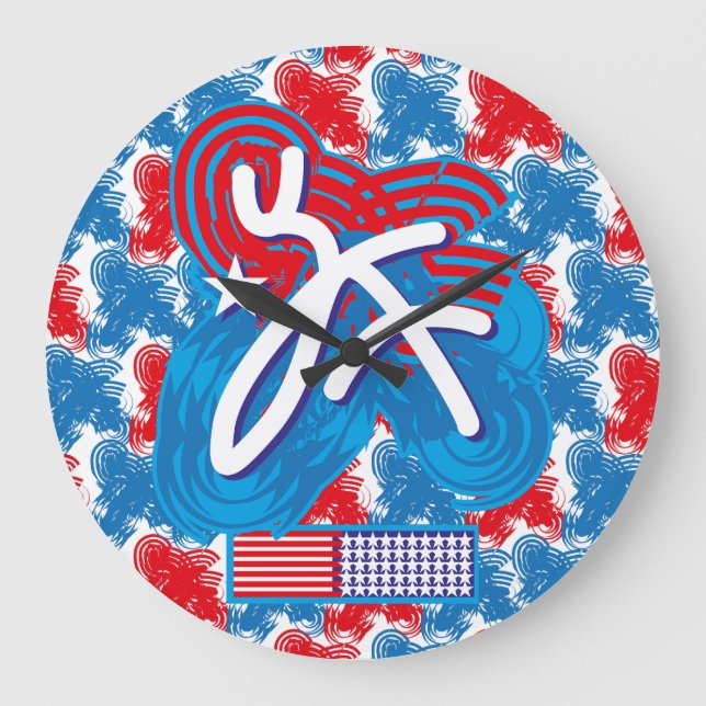 USA/EEUU FLAG SIMPLIFIED TEXT BY MASANSER PIXELAT LARGE CLOCK (Front)