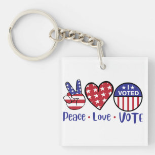 USA Election - Peace Love Vote, Election Day Keychain
